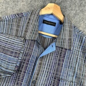 Jhane Barnes Shirt Mens Large Blue Geometric Cotton Short Sleeve Button Front